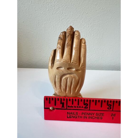 Wood Meditation Praying Hands Statue Hand-Carved Spiritual Decoration - Picture 6 of 7